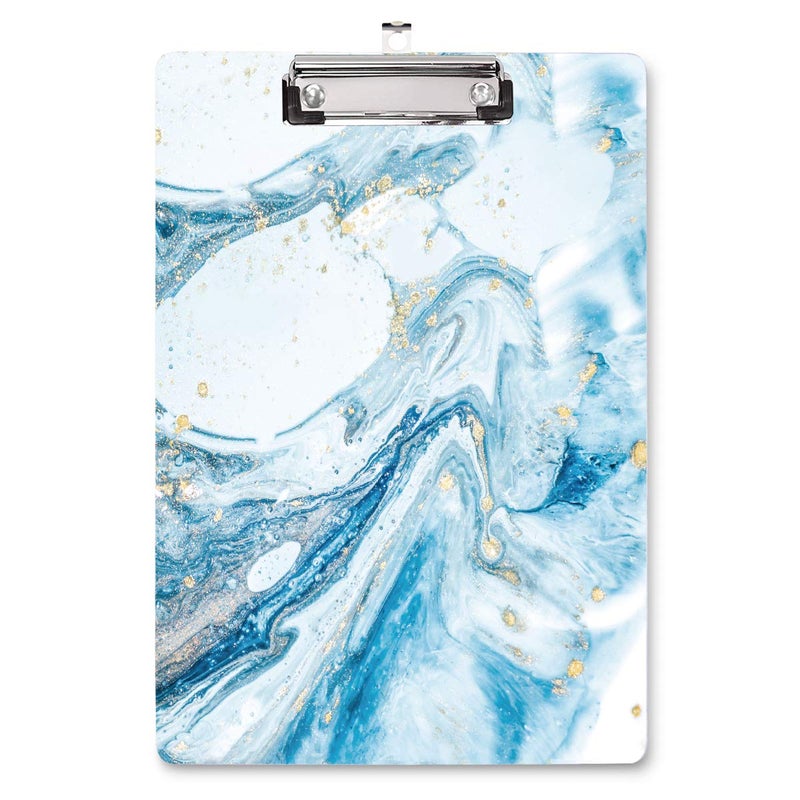 WAVEYU Blue Clipboard, Cute clipboard, WAVEYU Letter Size Clipboard with Low Profile Clip, Retractable Key Hole for Hanging Paperboard for Office, Teal Marble (12.5"x9") - Image 1